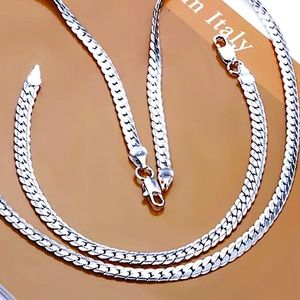 Sterling Silver Herringbone Necklace Bracelet Set